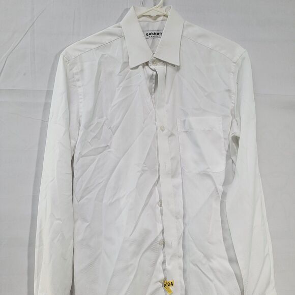 Gabbana White Dress Shirt Button-Up Long Sleeve Button Cuff Front Pocket Size S - Picture 6 of 8